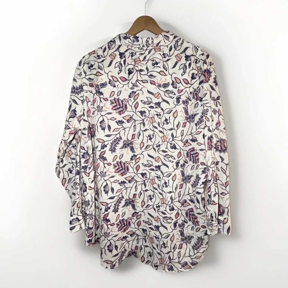 Rachel Zoe Women Linen Button Up Blouse Top Floral Hi-Low Hem Collar Size M - Picture 3 of 3